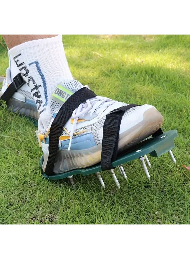 Green Lawn Aerator Shoes With Metal Spikes Manual Yard Tool For Garden Soil - Image 4